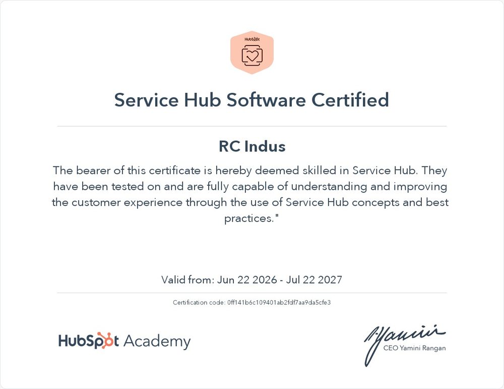 Service Hub Software Certification