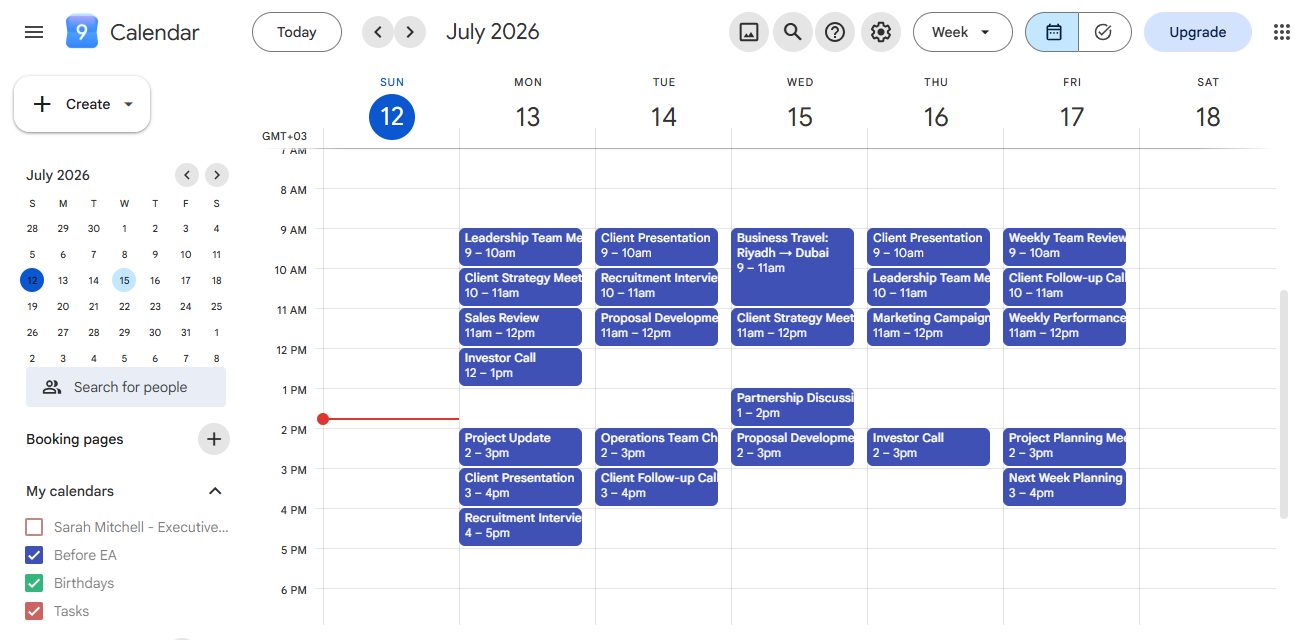 Sarah's original back-to-back calendar, before optimization
